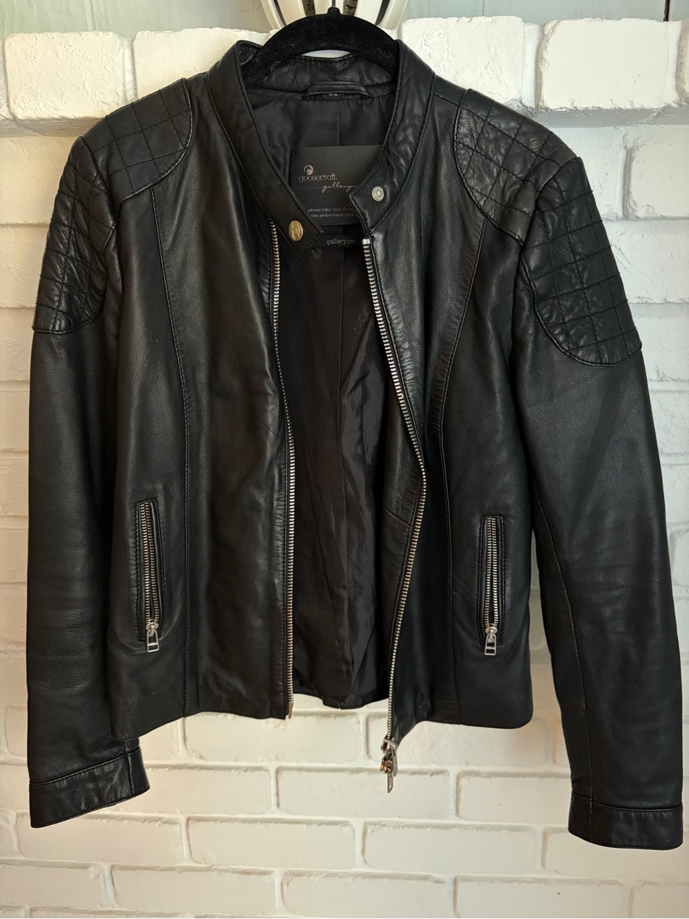 Black Leather Moto Jacket by Goosecraft